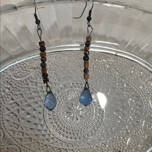 Beaded Drop Earrings with Blue and Brown Accents
